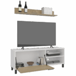 Rack Tv Bryce 55" + Repisa 53X140X40 RTA Blanco Fresno