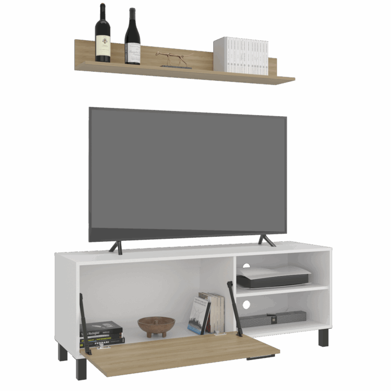 Rack Tv Bryce 55" + Repisa 53X140X40 RTA Blanco Fresno