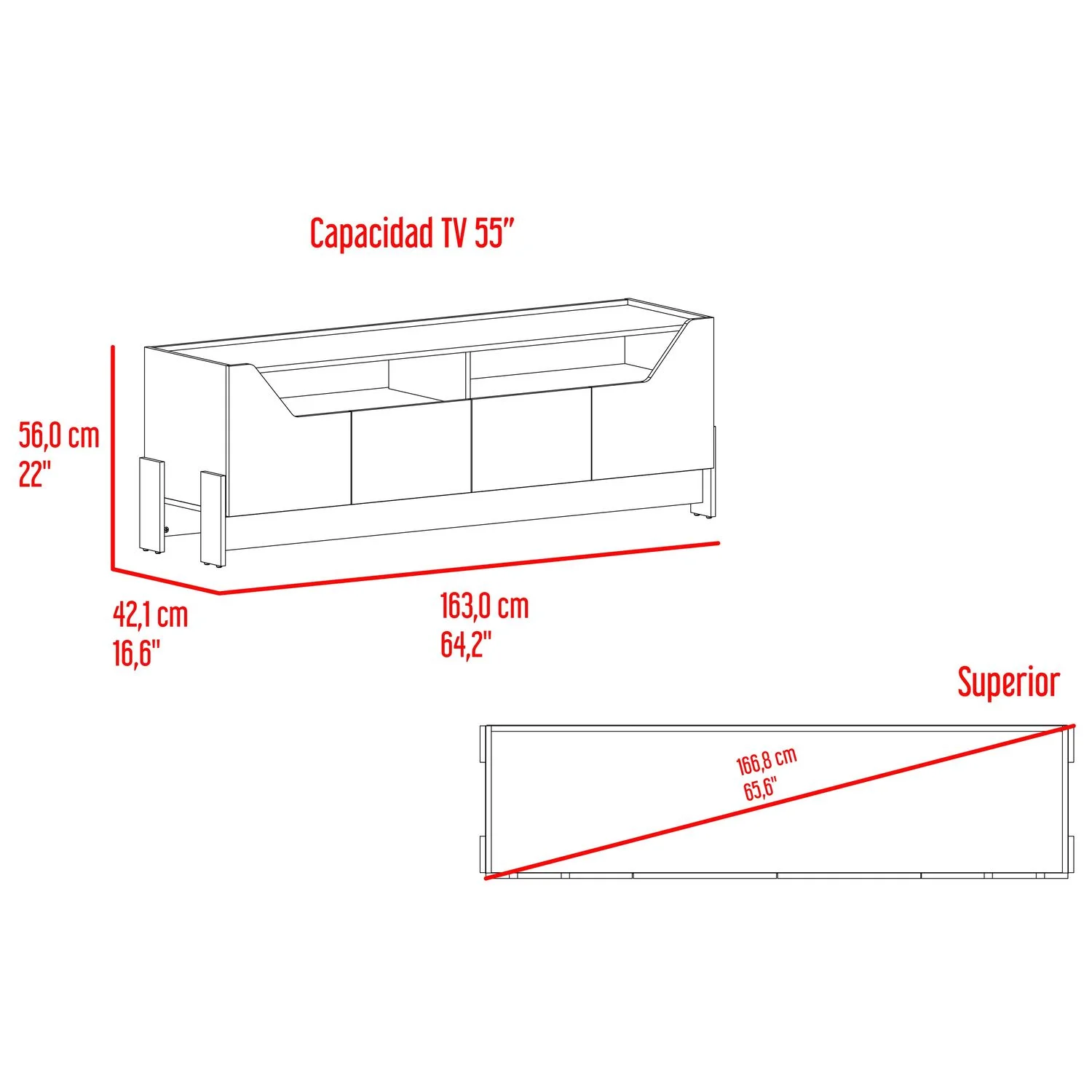 Rack para TV Holt 56x163x42 RTA Fresno Eu + Capri - Imagen 7
