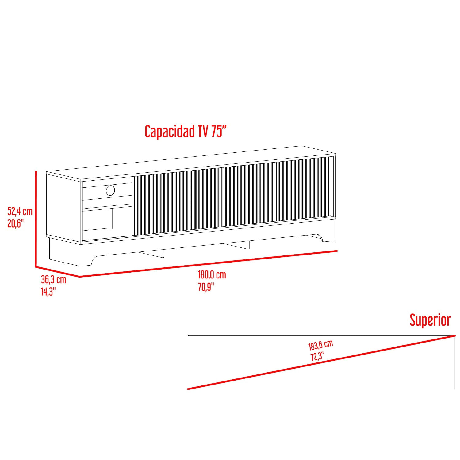 Mueble de Entretenimiento Smith 75 52X180X36 RTA Nogal Roble Natural - Imagen 8