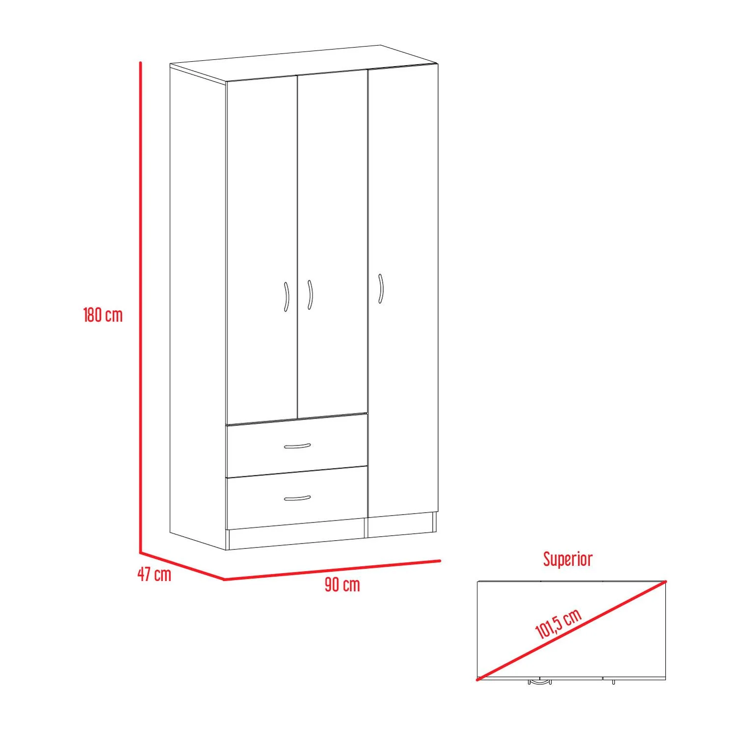 Closet Austral 3P 180 X 90 X 47 RTA Milan + Blanco - Imagen 2
