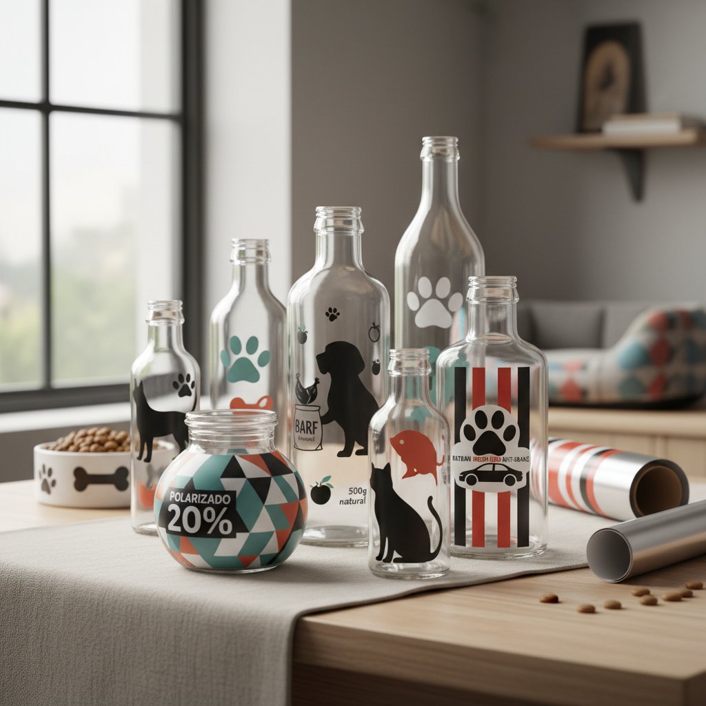 botellas decoradas con vinilos n/d — alimento natural para mascotas en Colombia