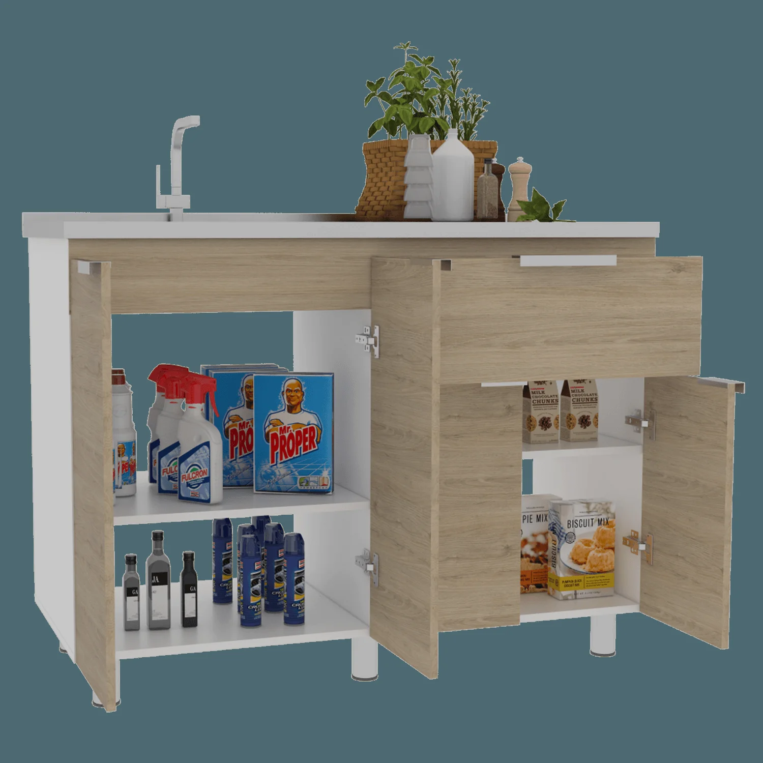 Mueble Inferior Fendi RTA Blanco + Rovere - Imagen 2