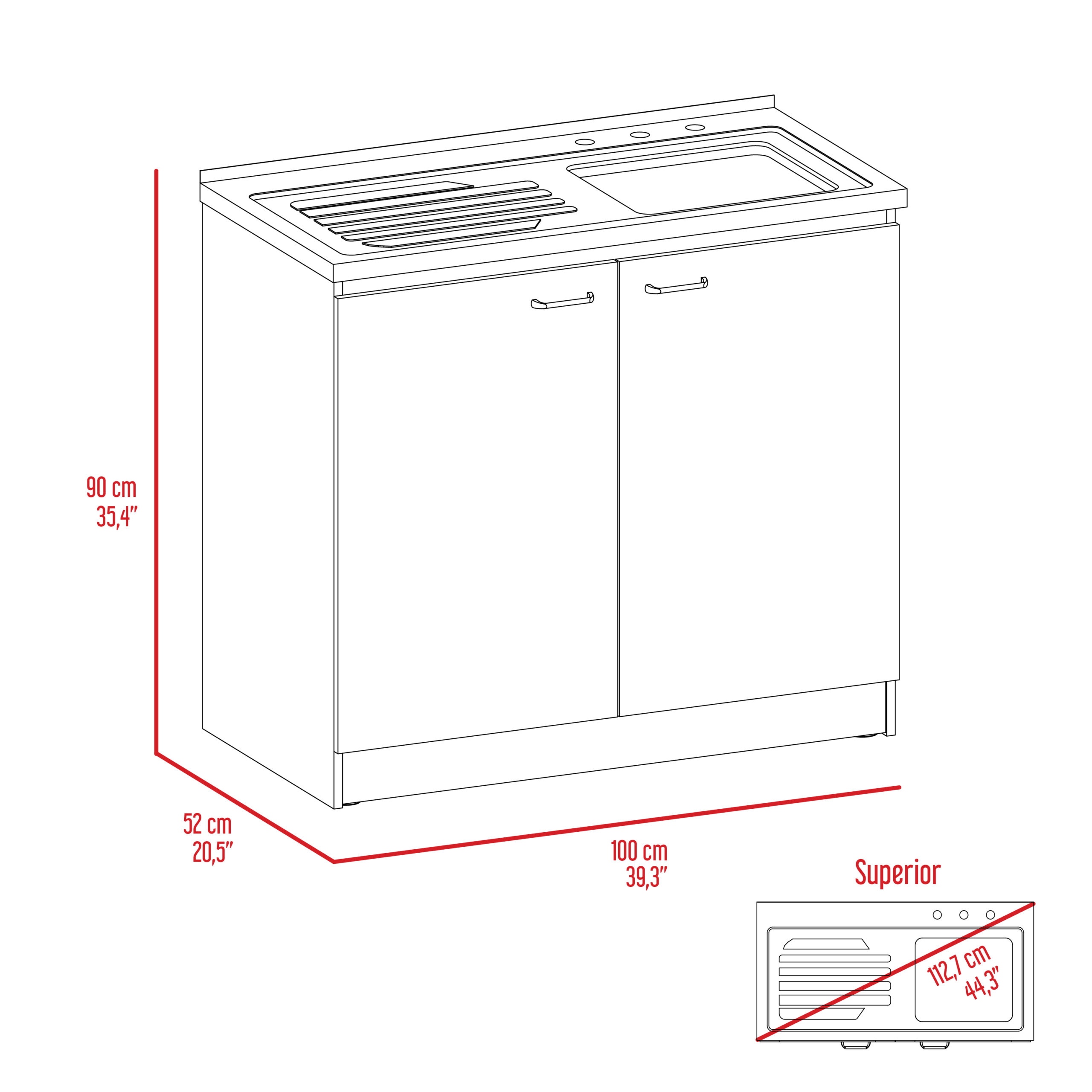 Mueble Inferior Kit Lavaplaros Napoles RTA Blanco + Wengue ZF - Imagen 2