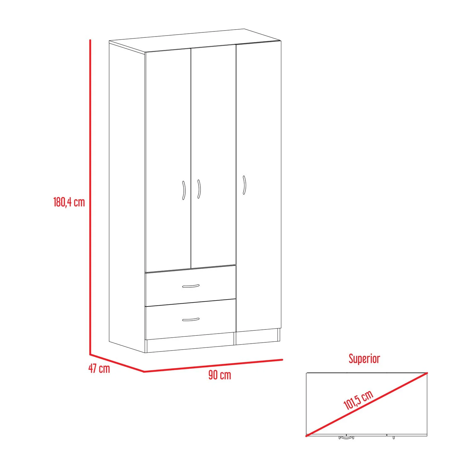 Closet Austral 3P 180 X 90 X 47 RTA Bellota + Blanco - Imagen 2