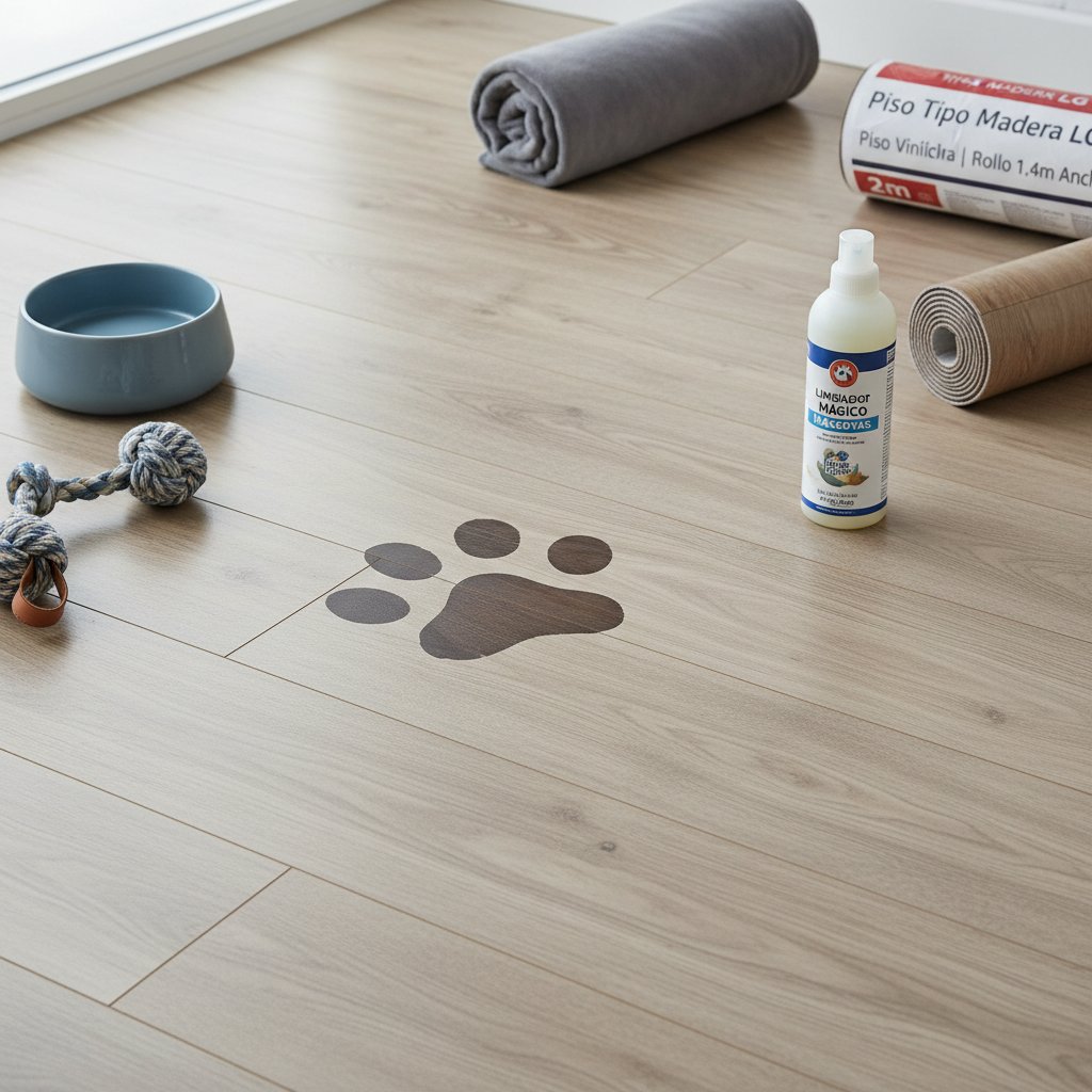 mancha en piso de madera — alimento natural para mascotas en Colombia