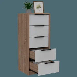 Comoda 5 Cajones Kaia RTA Miel + Blanco
