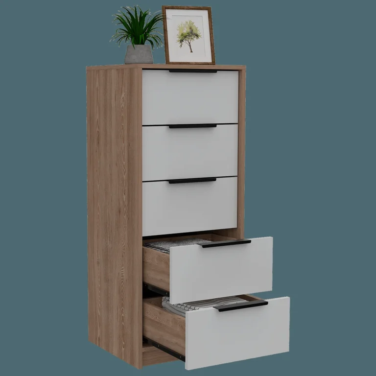 Comoda 5 Cajones Kaia RTA Miel + Blanco
