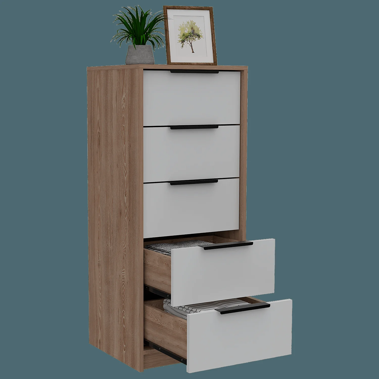 Comoda 5 Cajones Kaia RTA Miel + Blanco - Imagen 1