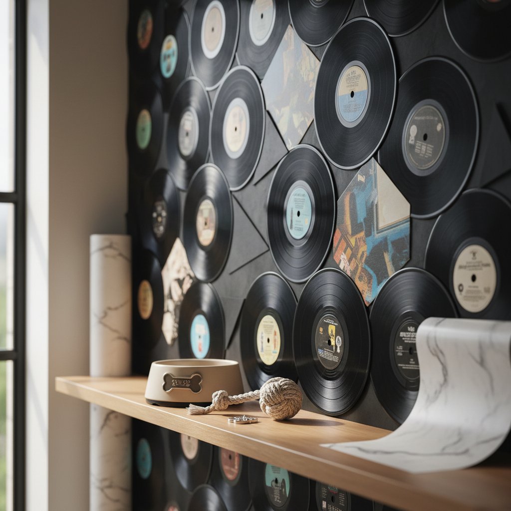 pared con discos de vinilo n/d — alimento natural para mascotas en Colombia