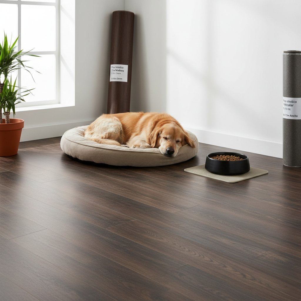 piso de madera color oscuro — alimento natural para mascotas en Colombia