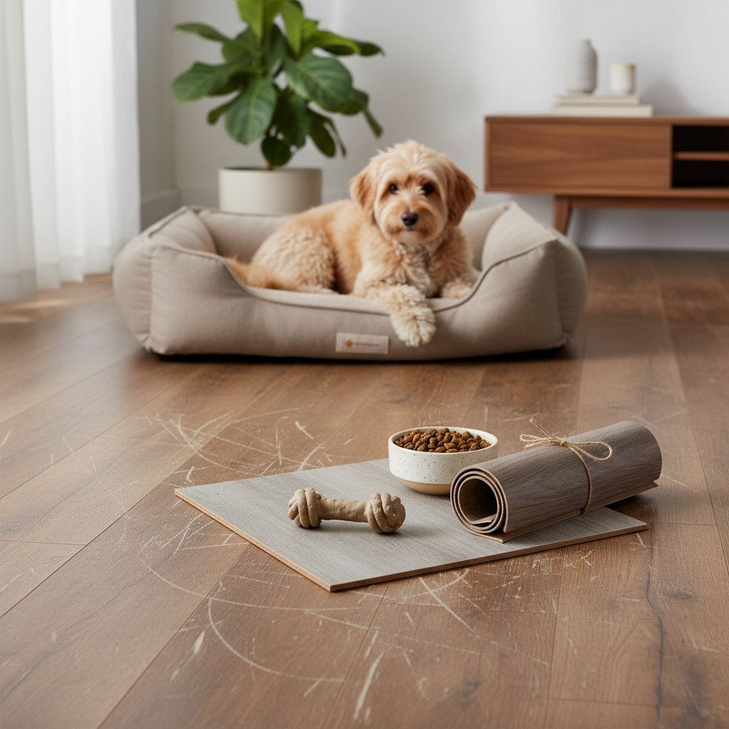 piso de madera rayado — alimento natural para mascotas en Colombia