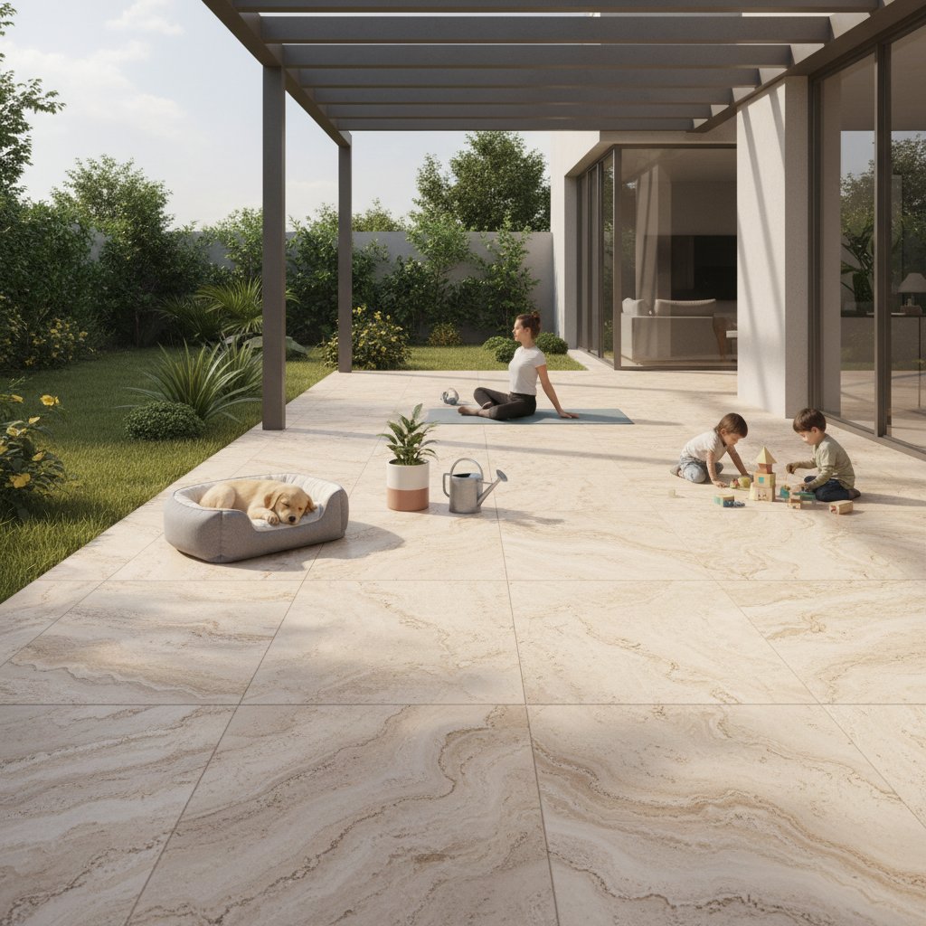 piso de travertino beige beneficios