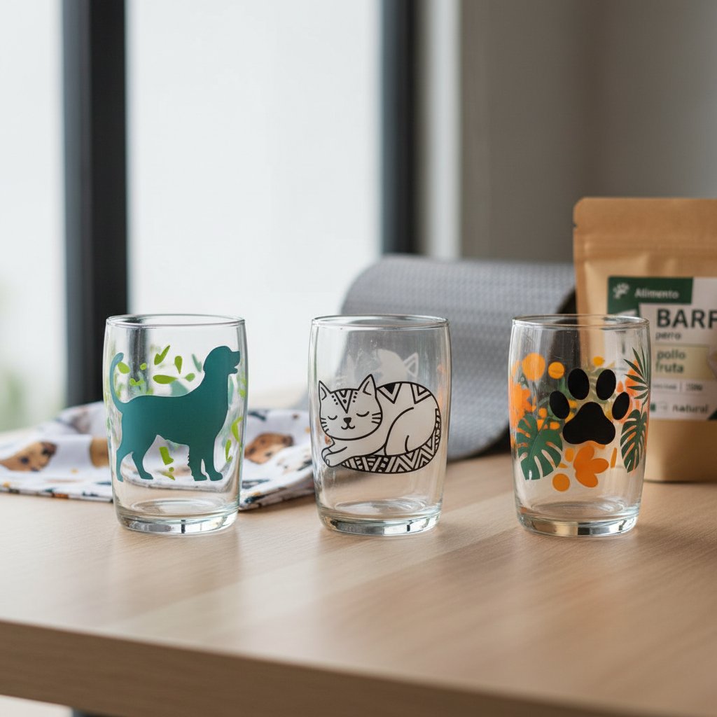 vasos decorados con vinilo n/d — alimento natural para mascotas en Colombia