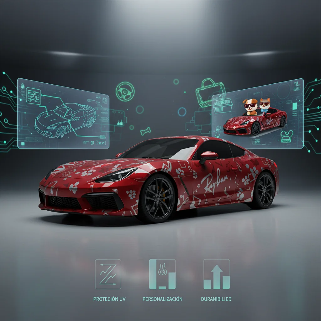 vinilo carro rojo con decoracion de n/d beneficios