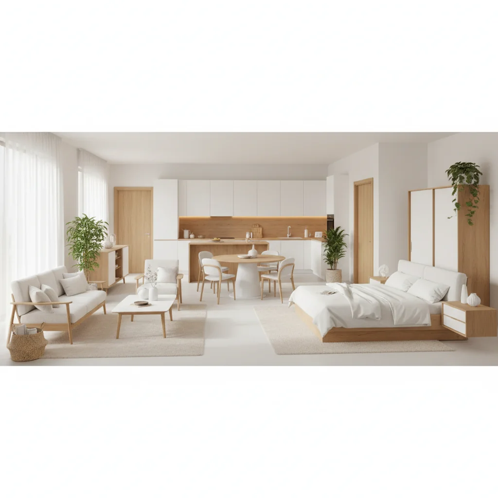 como combinar muebles blancos y madera cómo elegir