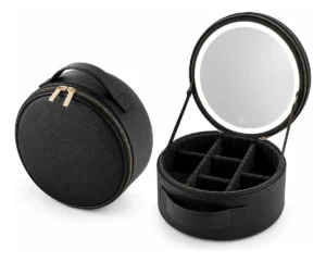 Cosmetiquera Redonda Con Espejo Luz Led