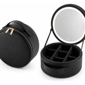 Cosmetiquera Redonda Con Espejo Luz Led