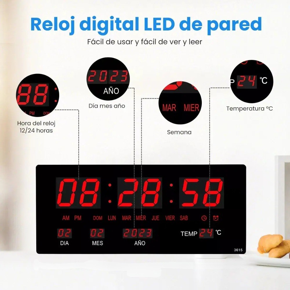 Reloj De Pared Despertador Jh3615 - Imagen 2