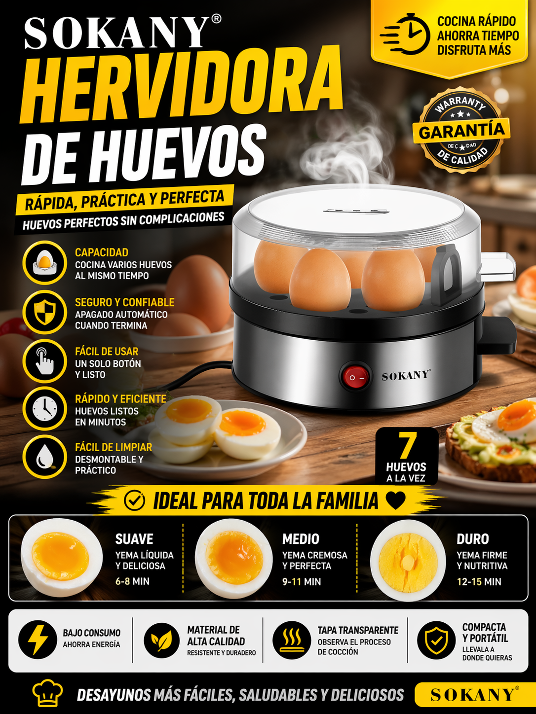HERVIDOR DE HUEVOS SOKANY - Imagen 1