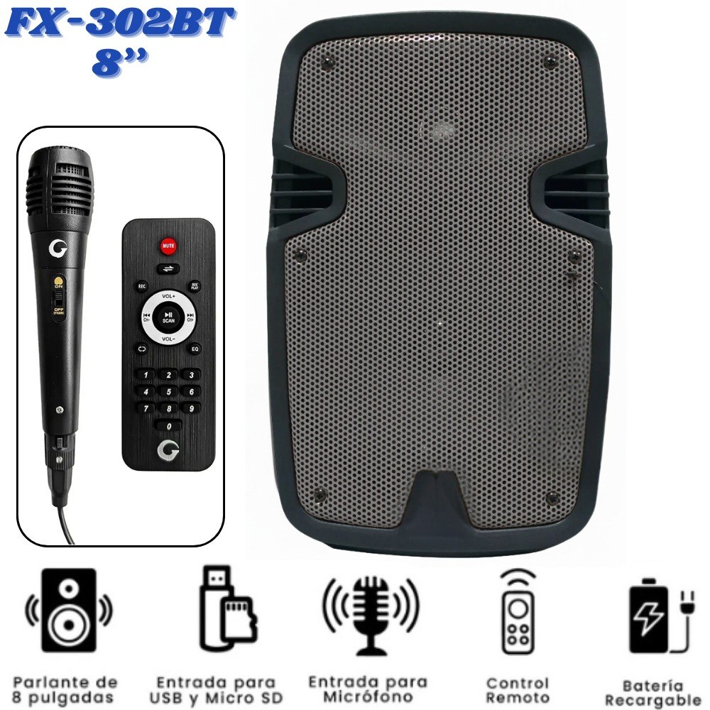 Cabina De Sonido Parlante Fx-302Bt 8 Pul - Imagen 1