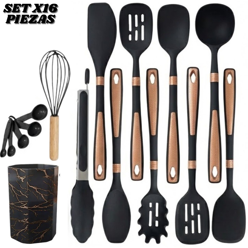 Set De Utensilios Para Cocina X16 Negro - Imagen 2