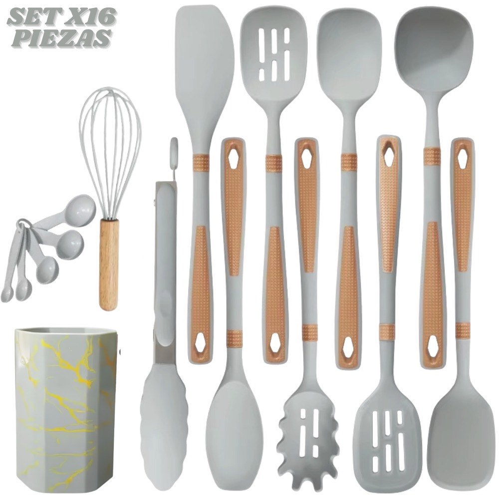 Set De Utensilios Para Cocina X16 Gris - Imagen 1