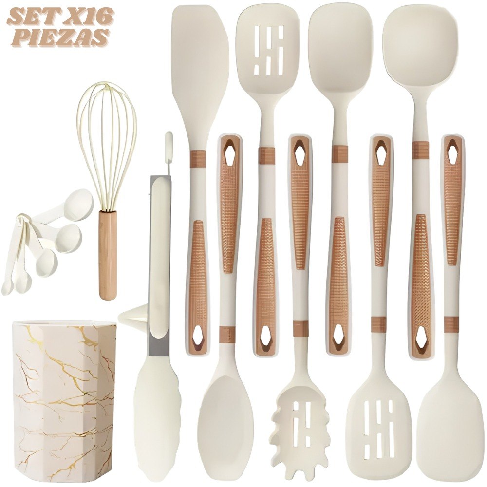 Set De Utensilios Para Cocina X16 Beige - Imagen 3