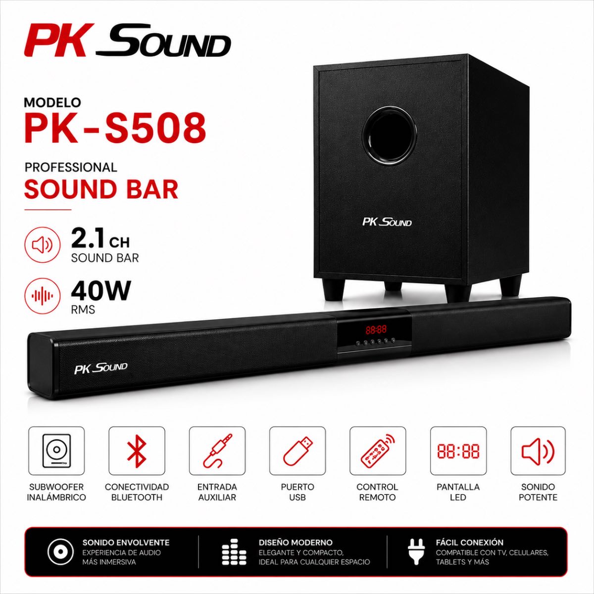 Barra De Sonido Con Bajo Potente S508 - Imagen 3