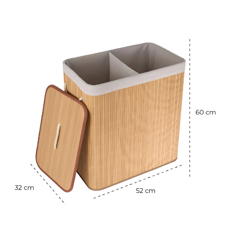 Cesta Doble De Ropa Con Forro Bambu - Imagen 4