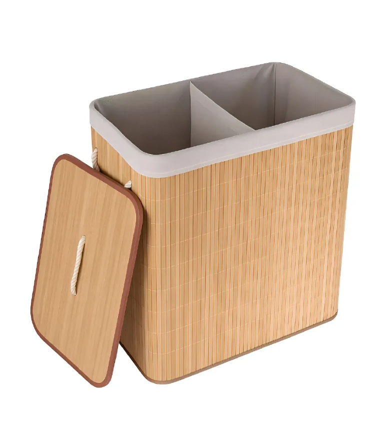 Cesta Doble De Ropa Con Forro Bambu - Imagen 3