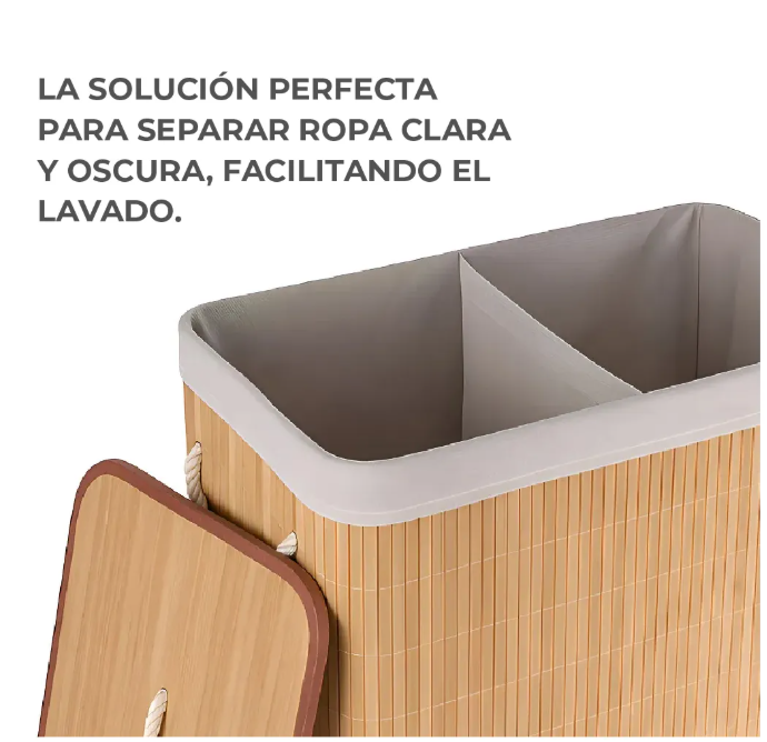 Cesta Doble De Ropa Con Forro Bambu - Imagen 2