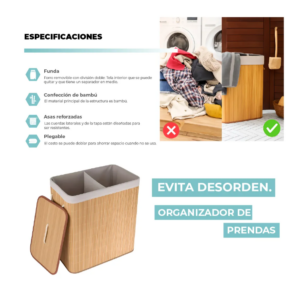 Cesta Doble De Ropa Con Forro Bambu