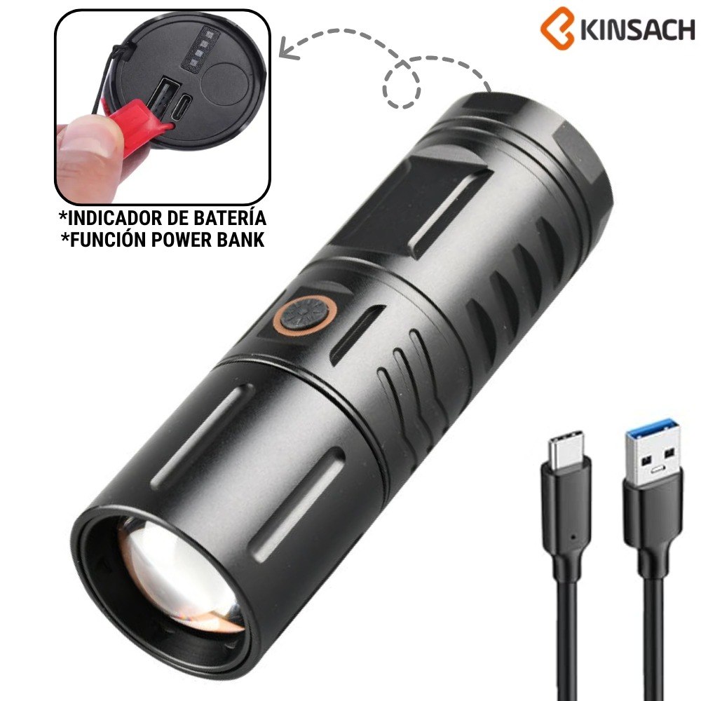 Linterna Tactica Led Recargable Usb Zoom - Imagen 3