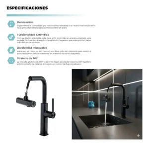 Grifería Cocina Atikus Extraible Negro