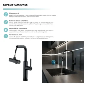 Grifería Cocina Atikus Extraible Negro