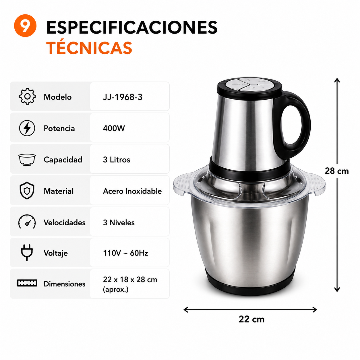 Picadora Eléctrica 3L 400W Multifunciona - Imagen 5