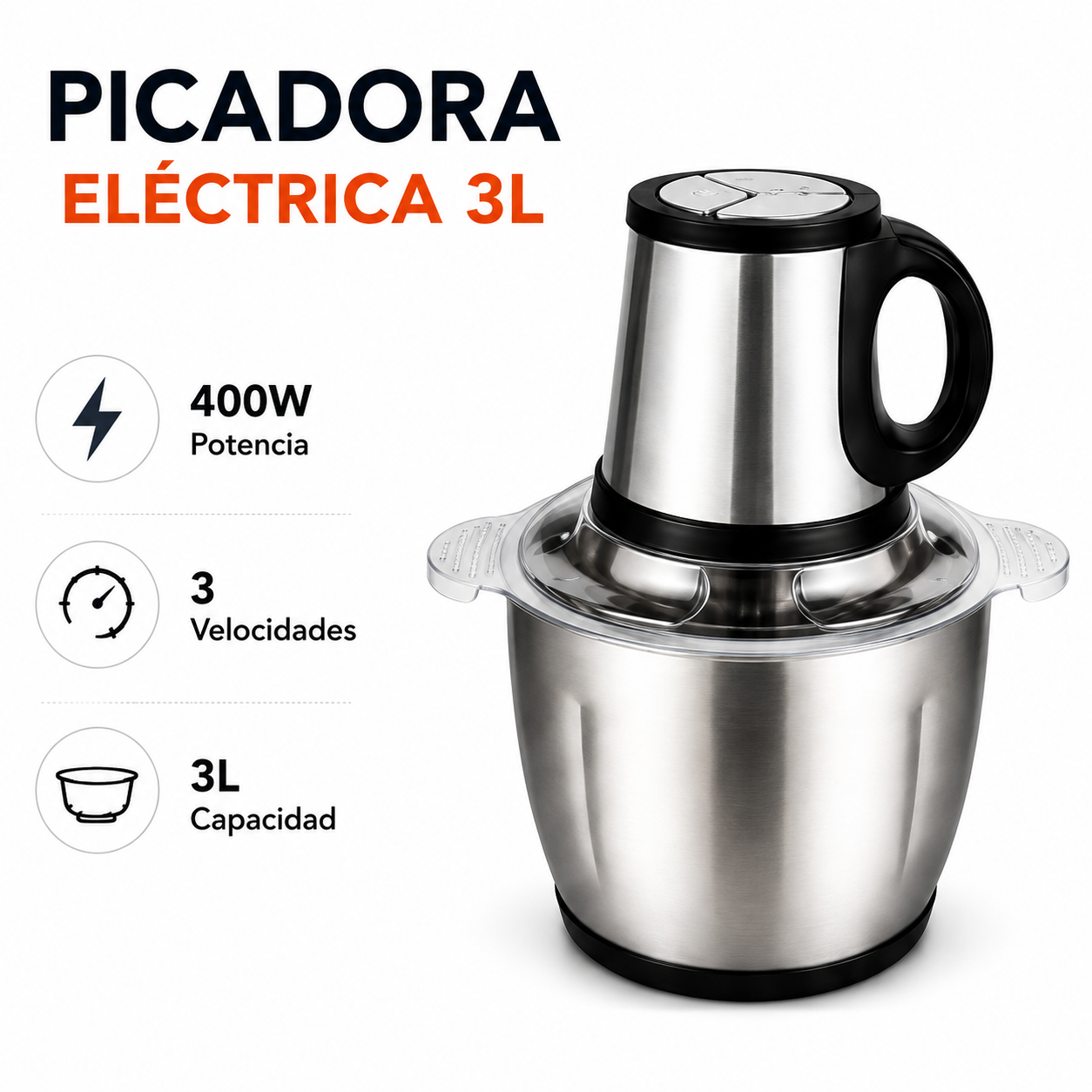 Picadora Eléctrica 3L 400W Multifunciona - Imagen 3