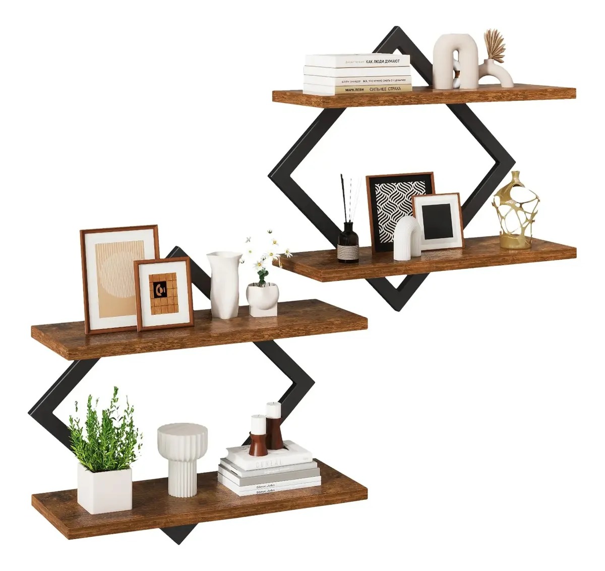Repisa Flotante Exagonal Madera Set X2 - Imagen 3