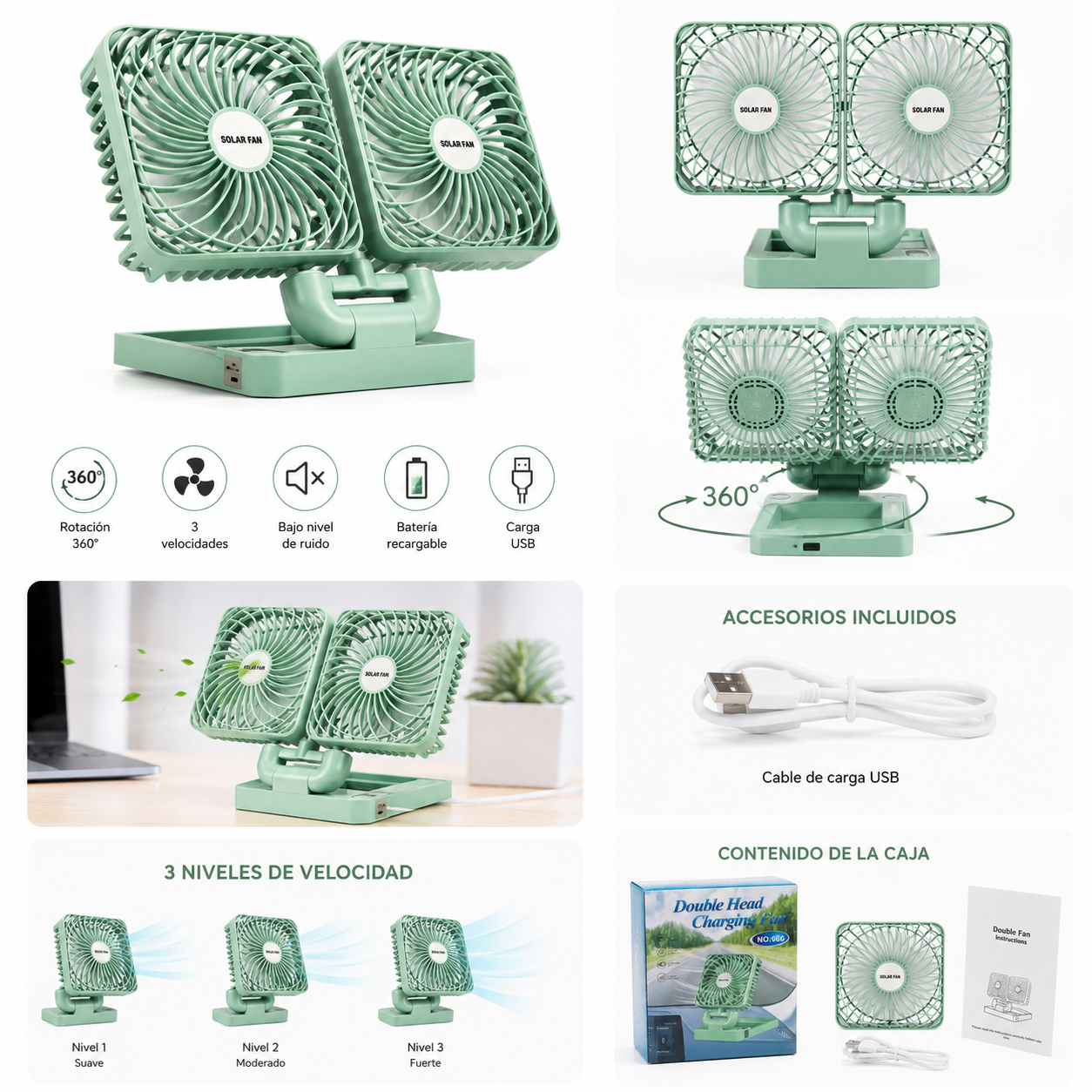 Ventilador Doble Recargable USB - Imagen 1