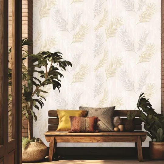 Papel de Colgadura Hojas de Palma Doradas - Imagen 2