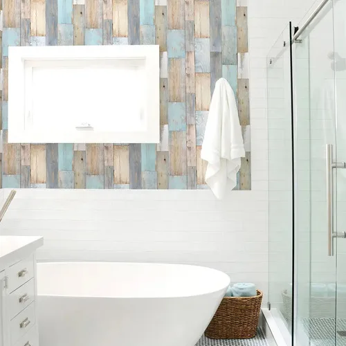 Vinilo Decorativo Con-tact Diseño Madera De Pallet - Roll Turquesa - Imagen 2